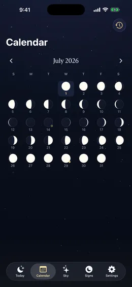 The Gibbous lunar calendar, a month grid of moon phases